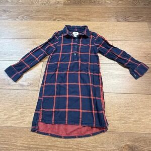 Old Navy Kids Plaid Flannel Button Up Shirt Dress Blue Red Size S 6-7 Holiday